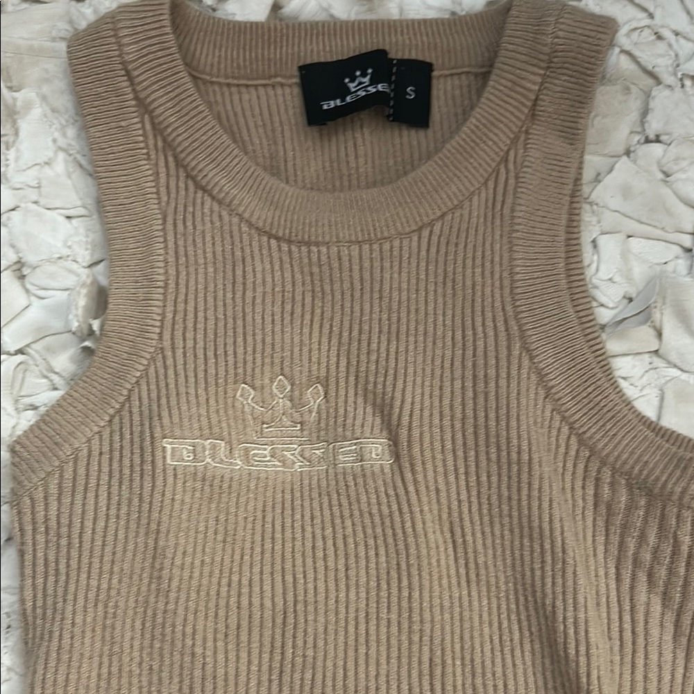 Blessed Tan Ribbed Tank Top